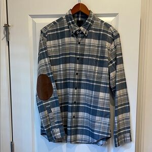 Blue, Grey and White Plaid Relaxed Fit Men's Shirt